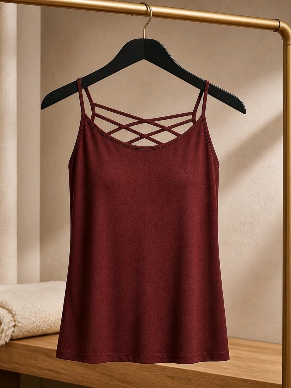 Zenana Outfitters Burgundy Crisscross Strappy Tank Top